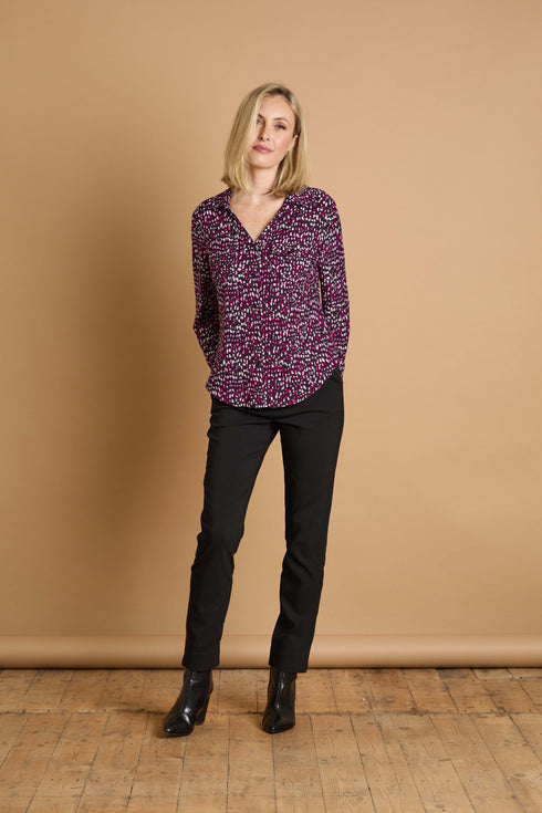 Emerco Long Sleeve Smudge Spot Print Collar Blouse – 021000EW
